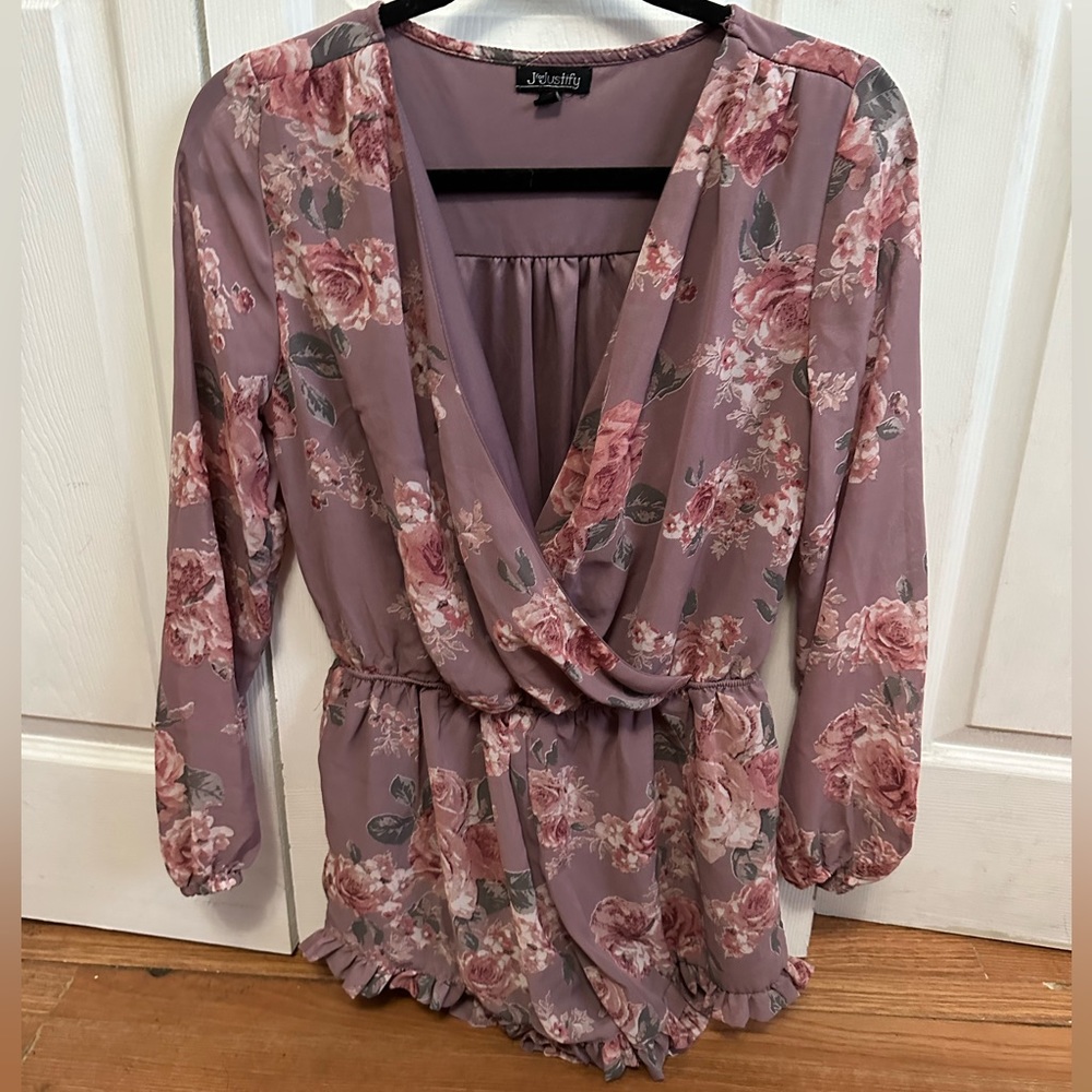Pink mauve flower printed romper